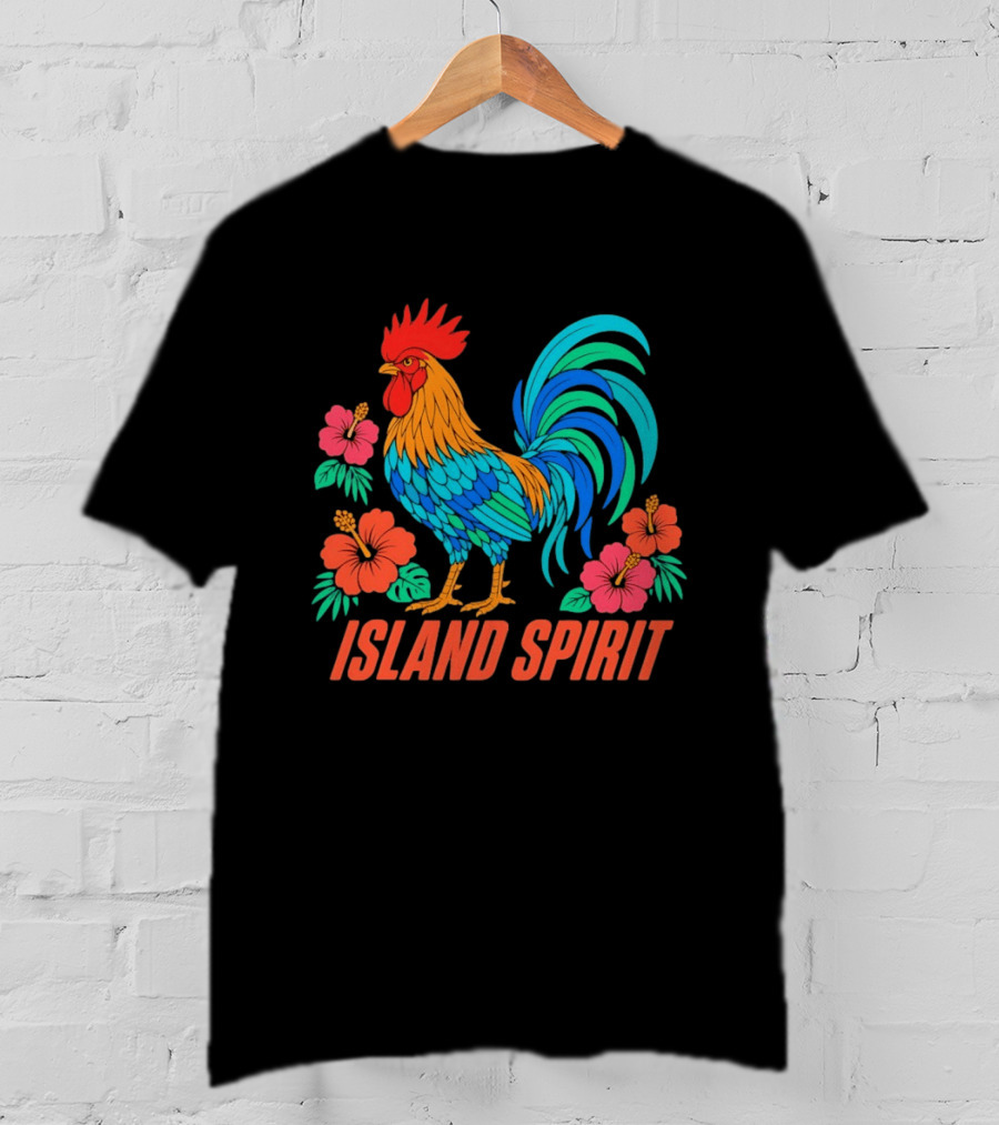 Island Spirit Rooster Hibiscus Flower Tropical Bird T-Shirt