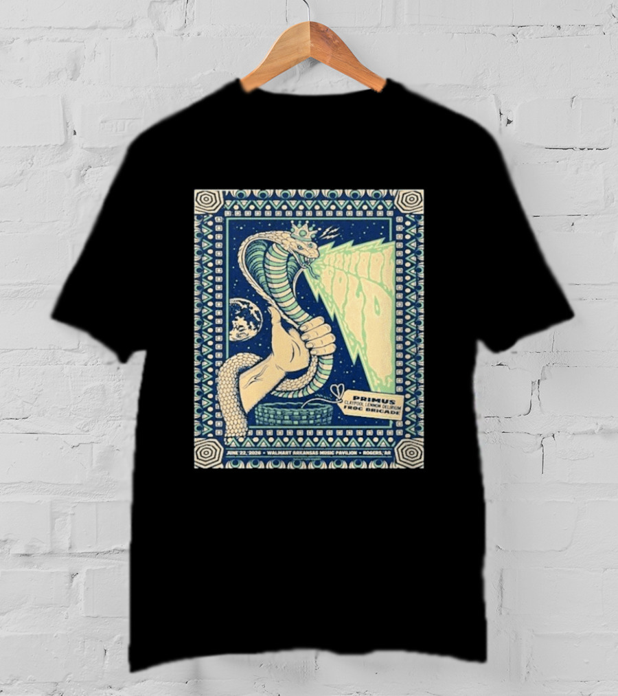 Primus Claypool Lennon Delirium Frog Brigade Tour June 22 2026 Walmart Arkansas Music Pavilion Rogers Cobra Hand T-Shirt