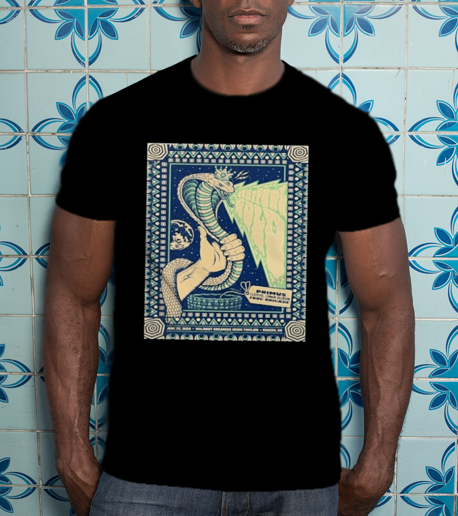 Primus Claypool Lennon Delirium Frog Brigade Tour June 22 2026 Walmart Arkansas Music Pavilion Rogers Cobra Hand T-Shirt