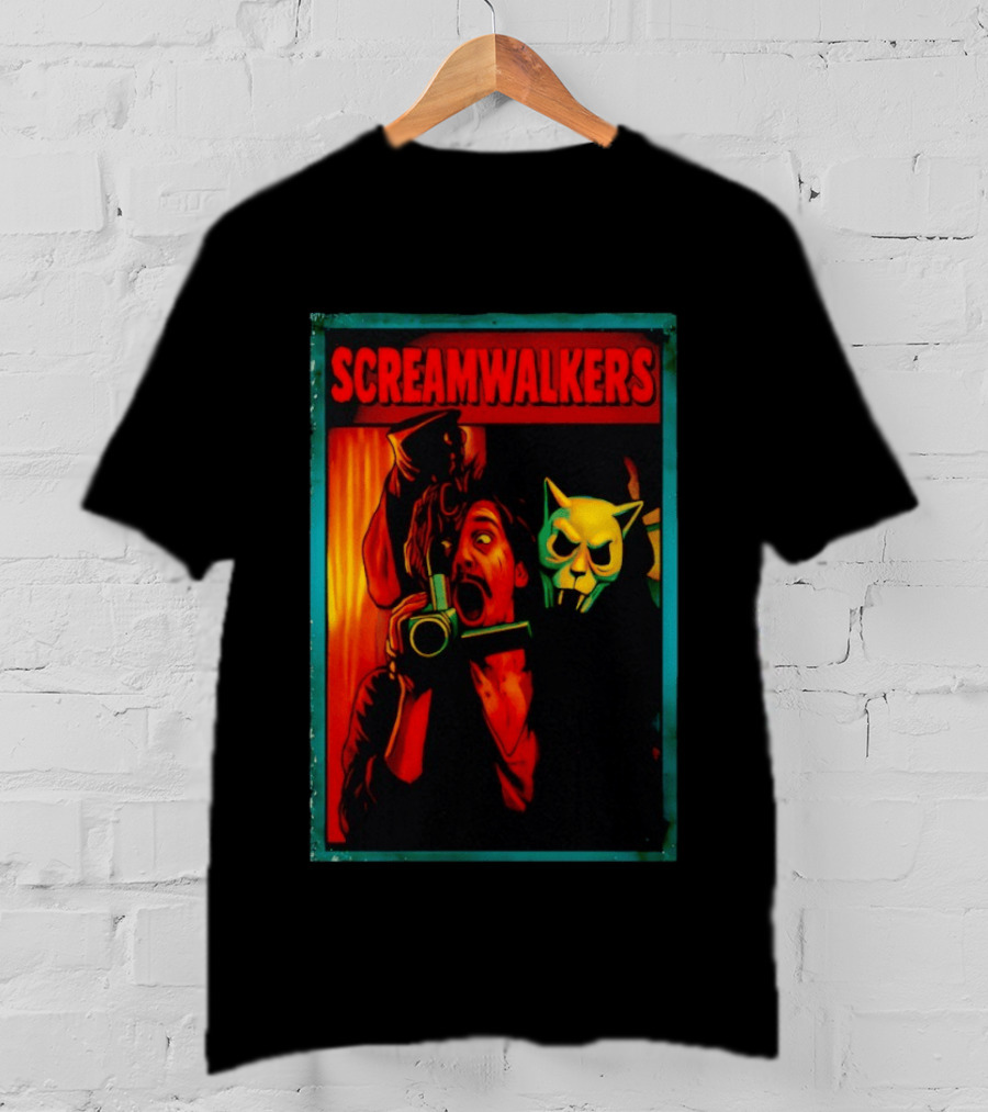 Screamwalkers Horror Movie With Camera And Masked Figure T-Shirt
