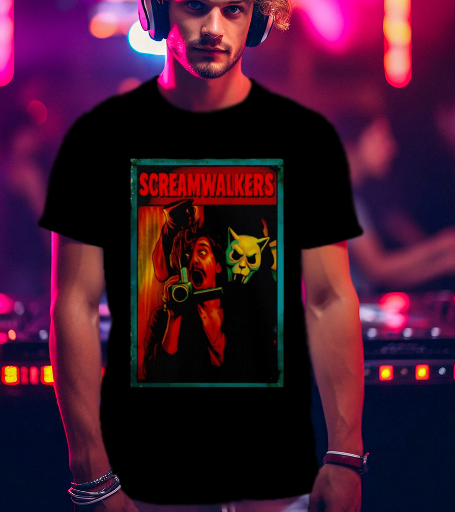 Screamwalkers Horror Movie With Camera And Masked Figure T-Shirt