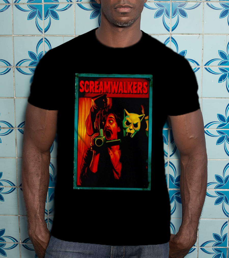 Screamwalkers Horror Movie With Camera And Masked Figure T-Shirt