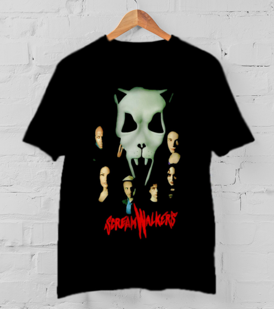 Screamwalkers Movie Cast Ensemble With Giant Mask Horror Faces T-Shirt