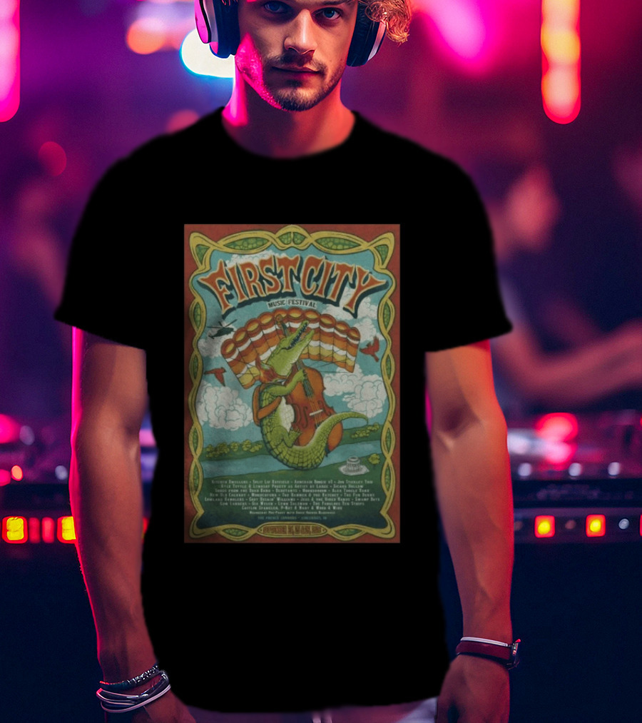 September 24th 26th 2026 First City Music Festival Vincennes IN Crocodile Playing Banjo T-Shirt