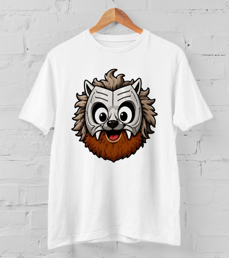 Werewolf Mask Cartoon With Adorable Big Eyes And Fangs T-Shirt