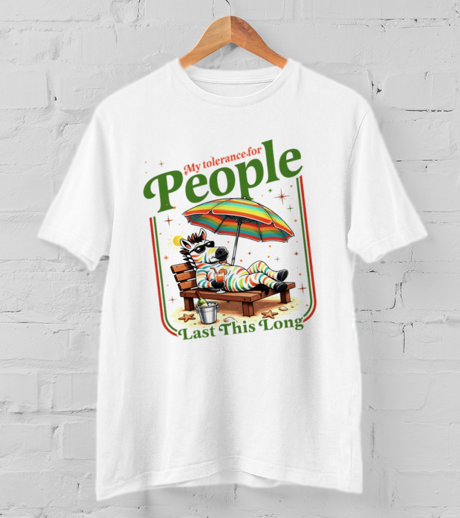 Zebra My Tolerance For People Star Sun Umbrella Relaxing Beach Scene T-Shirt