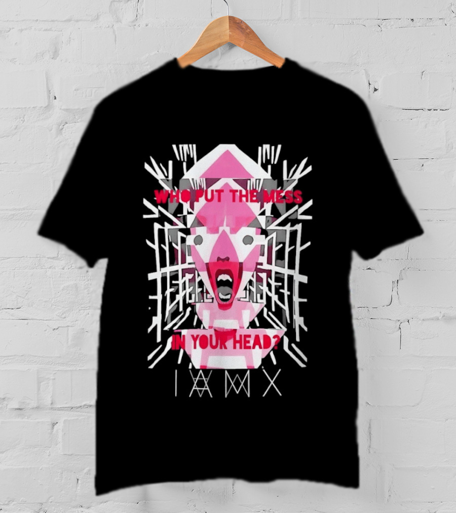Who Put The Mess In Your Head Pink Abstract Geometric Face T-Shirt