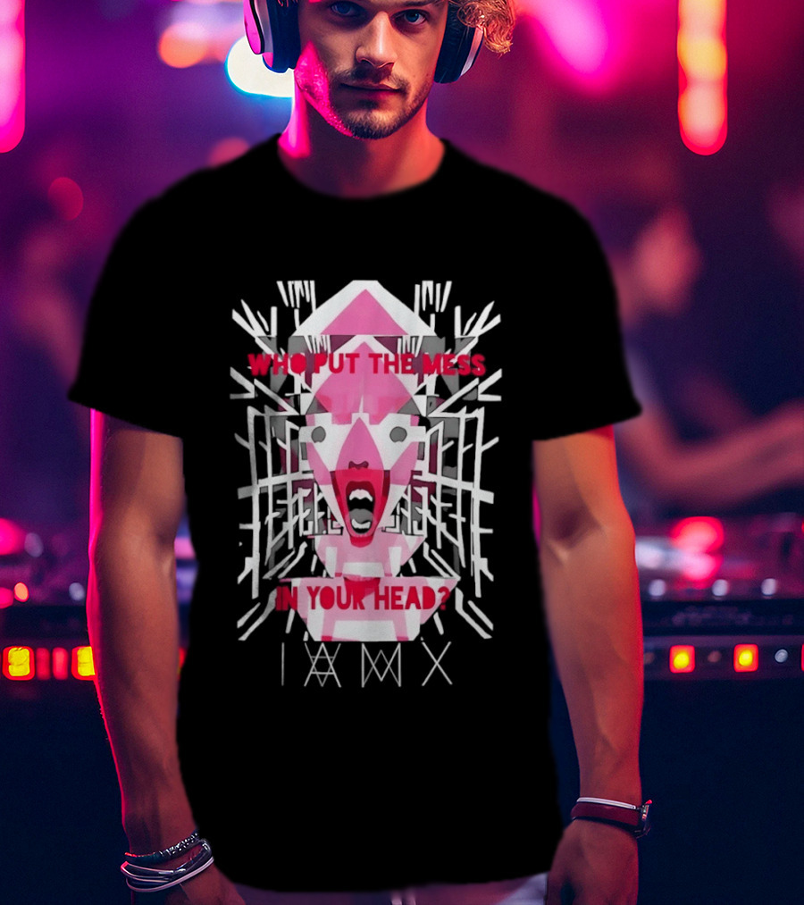 Who Put The Mess In Your Head Pink Abstract Geometric Face T-Shirt