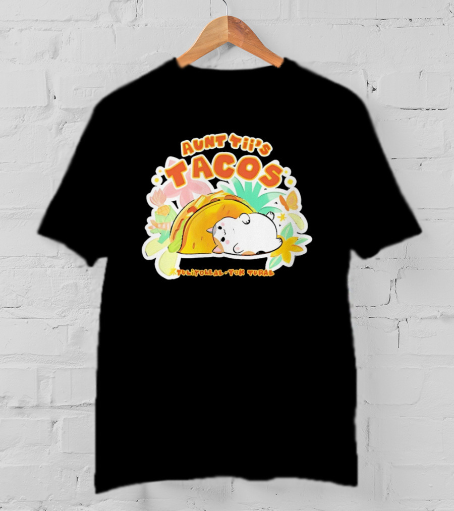 Aunt Tii's Tacos Cat Tulitollal Yok Tural Vibrant Fiesta Floral Burst T-Shirt
