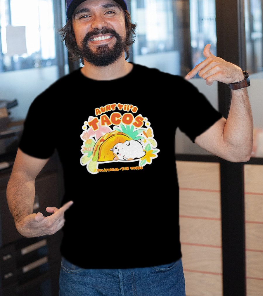 Aunt Tii's Tacos Cat Tulitollal Yok Tural Vibrant Fiesta Floral Burst T-Shirt
