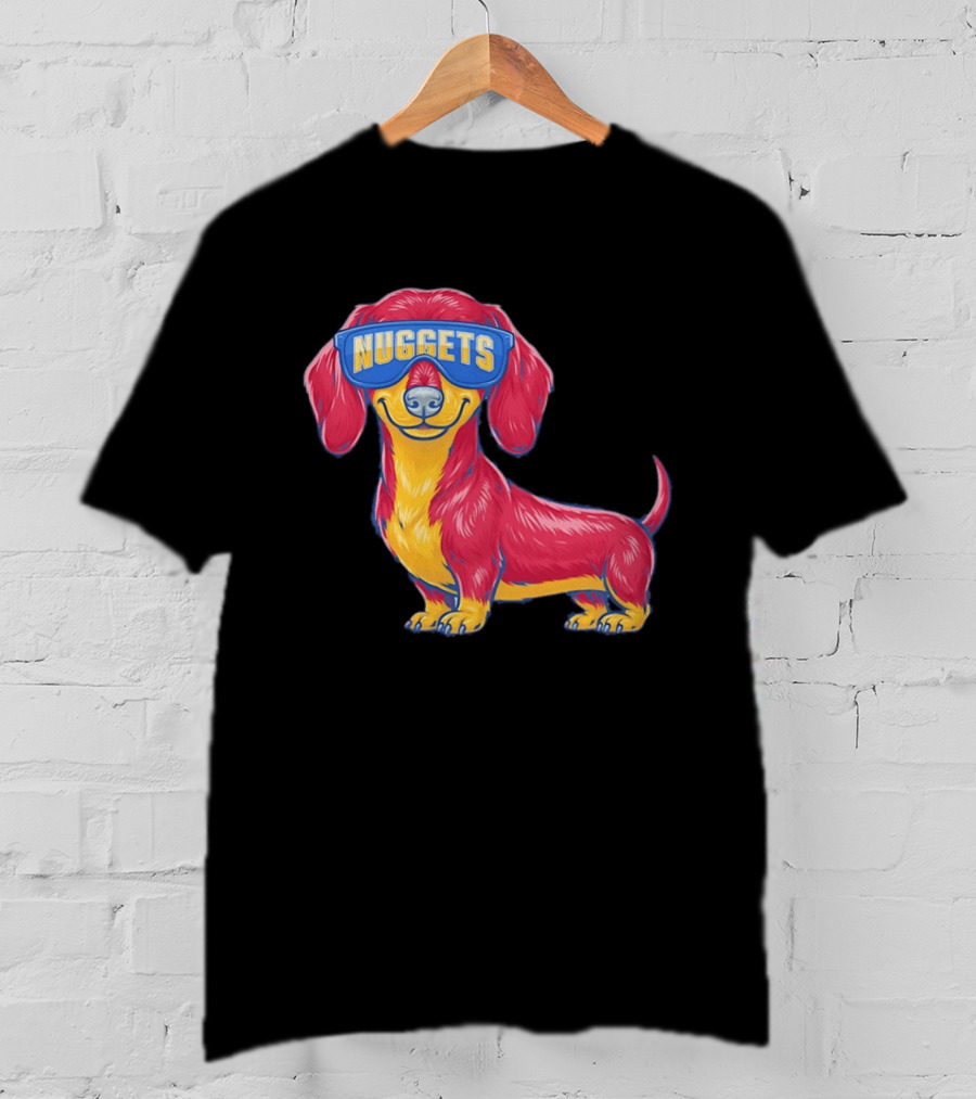 Denver Nuggets Dachshund Dog Wearing Oversized Glasses T-Shirt