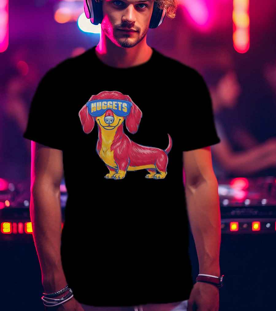 Denver Nuggets Dachshund Dog Wearing Oversized Glasses T-Shirt