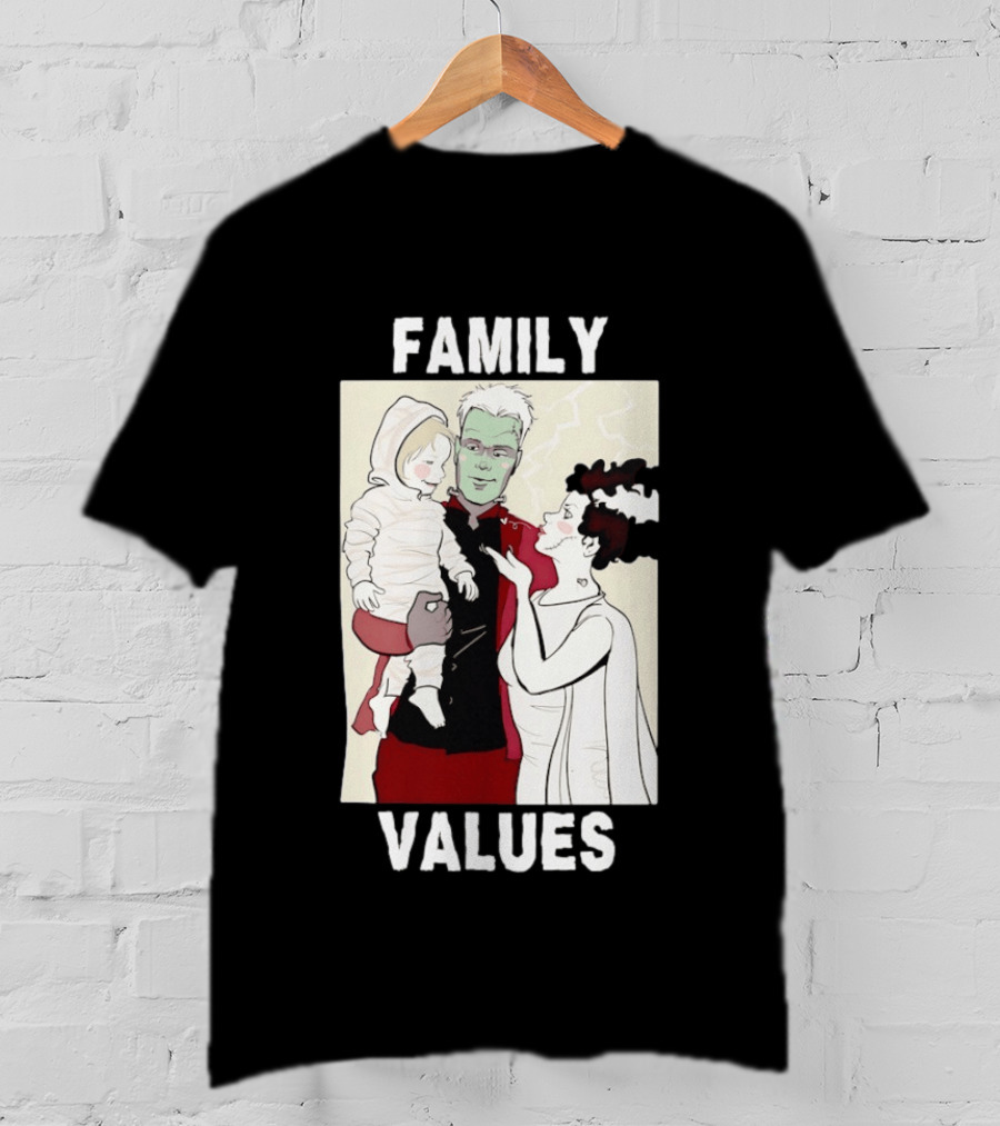 Frankenstein Bride Mummy Family Values Halloween T-Shirt