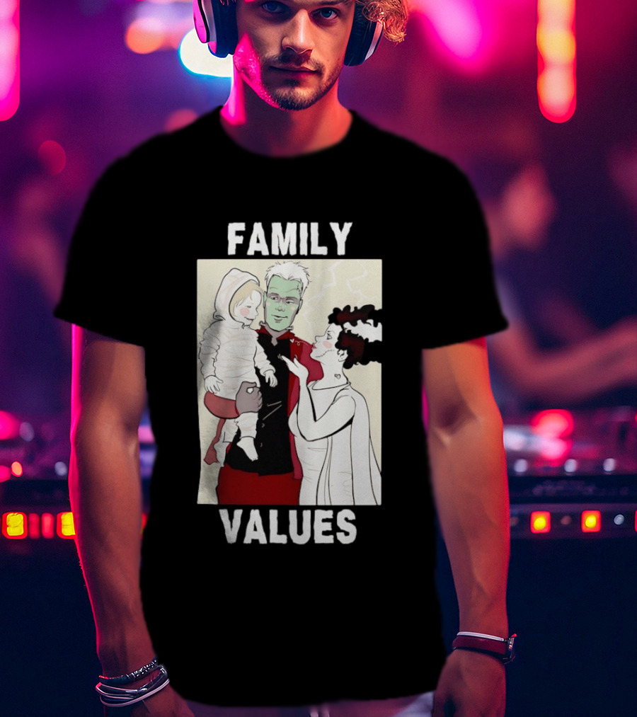 Frankenstein Bride Mummy Family Values Halloween T-Shirt