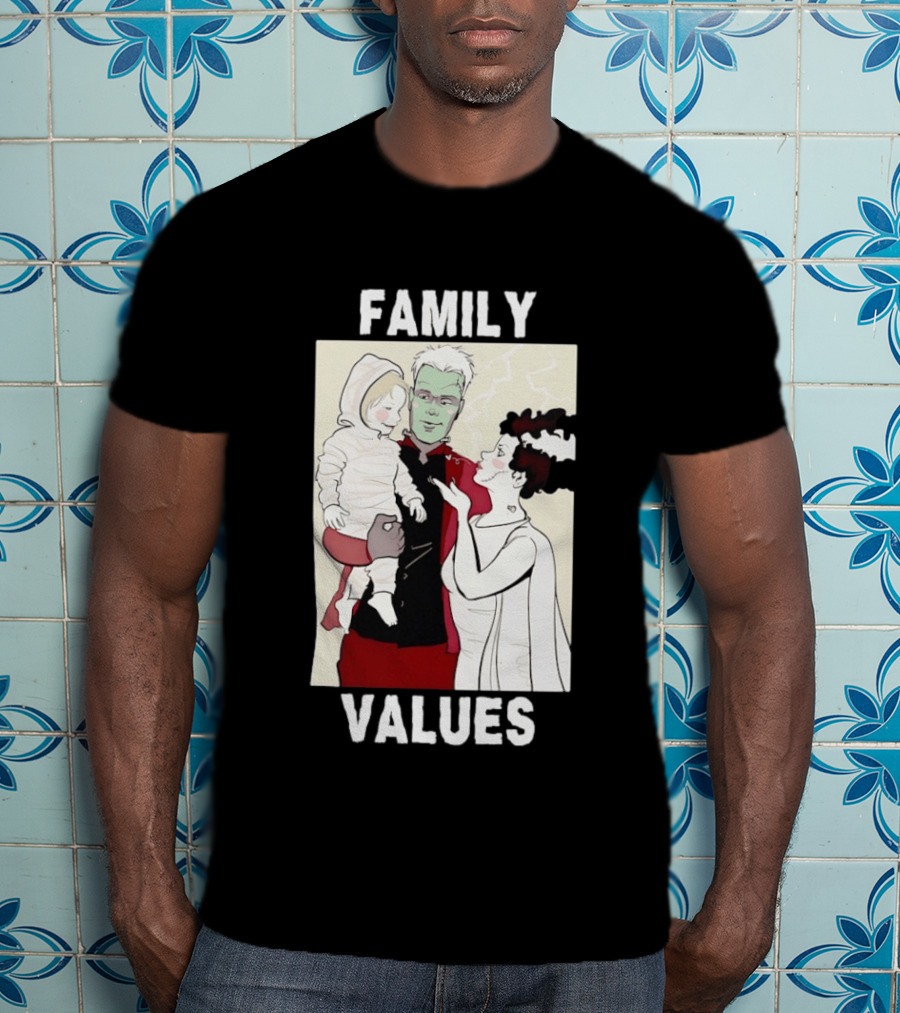 Frankenstein Bride Mummy Family Values Halloween T-Shirt