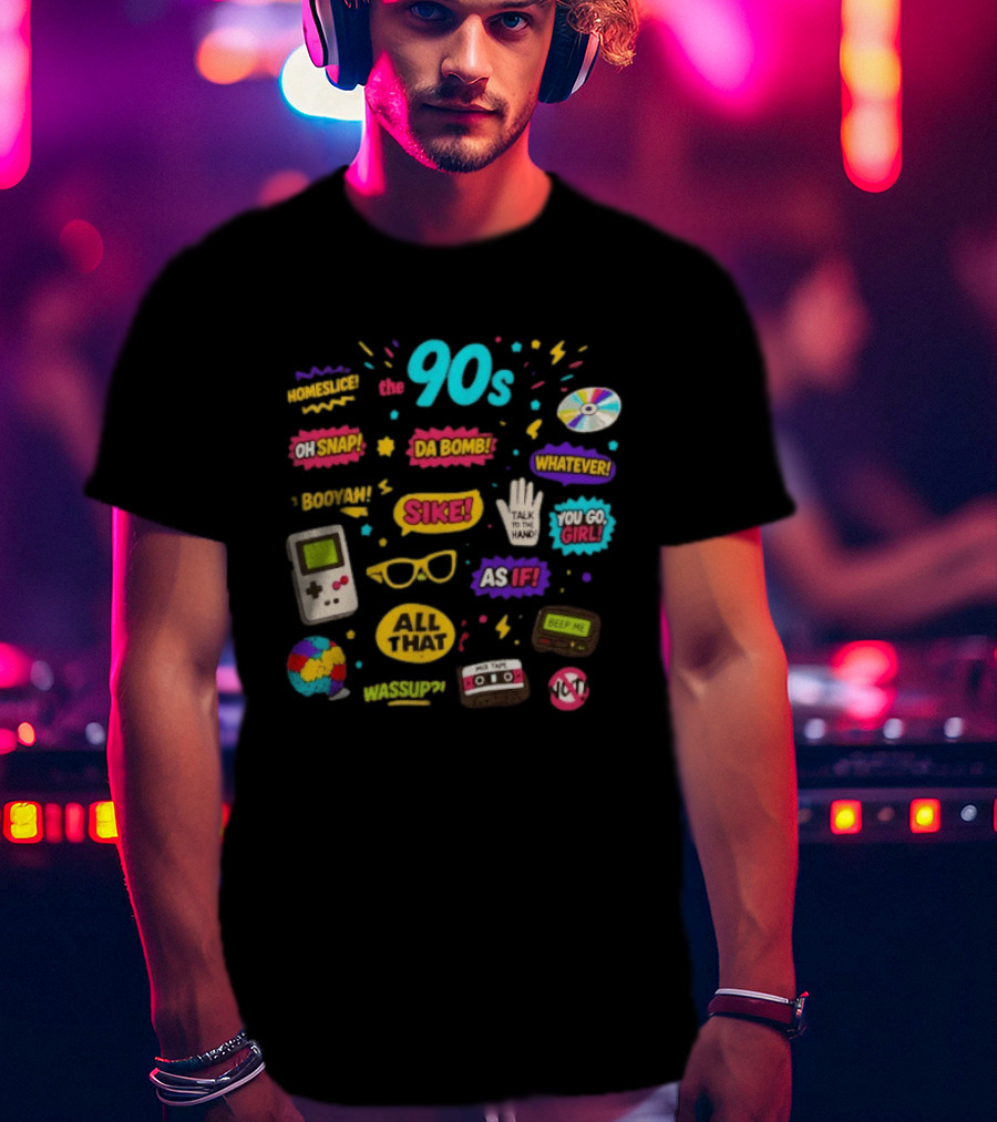The 90s Nostalgia Oh Snap Homeskillet Da Bomb Booyah Sike Whatever You Go Girl As If All That Wazzup Talk To The Hand Retro Gaming Cassette CD Beeper T-Shirt