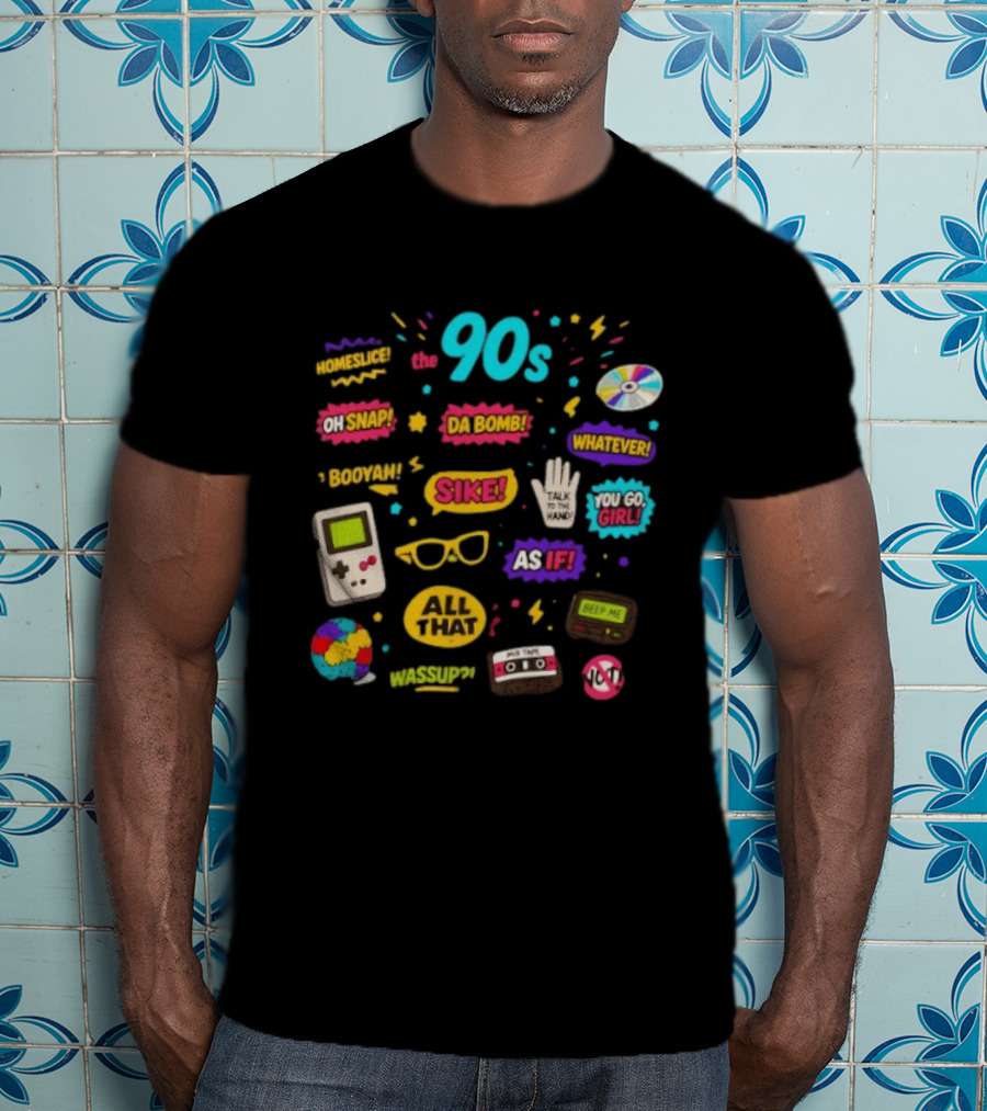 The 90s Nostalgia Oh Snap Homeskillet Da Bomb Booyah Sike Whatever You Go Girl As If All That Wazzup Talk To The Hand Retro Gaming Cassette CD Beeper T-Shirt