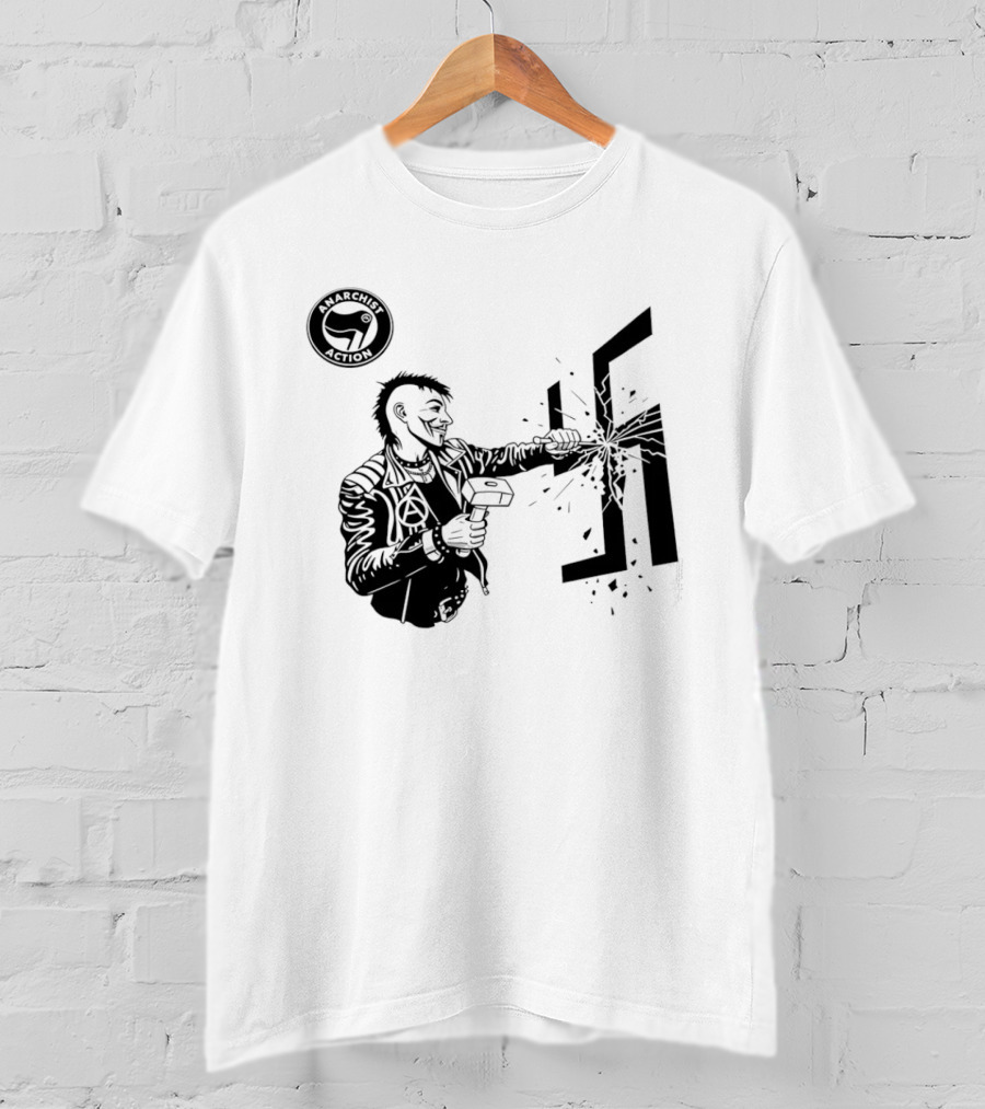 Anarchist Action Punk Destroying Swastika With Hammer T-Shirt