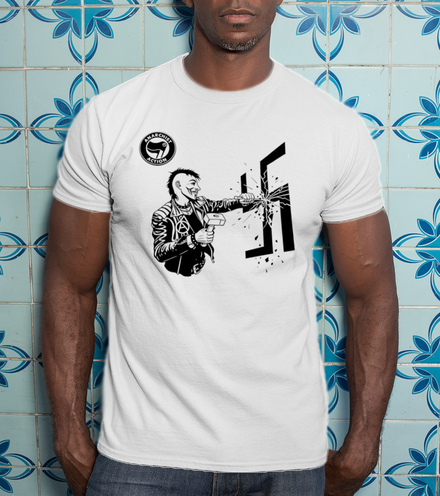 Anarchist Action Punk Destroying Swastika With Hammer T-Shirt