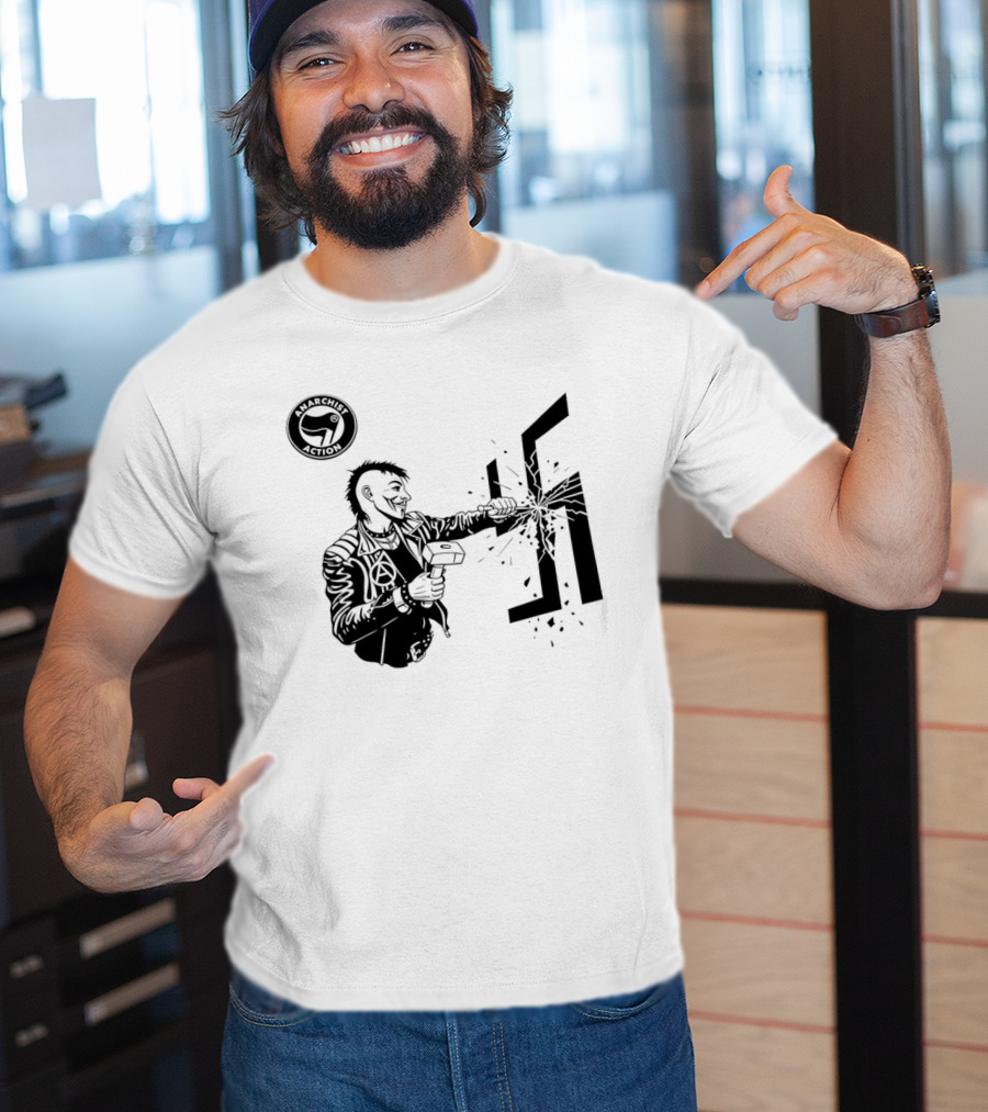 Anarchist Action Punk Destroying Swastika With Hammer T-Shirt