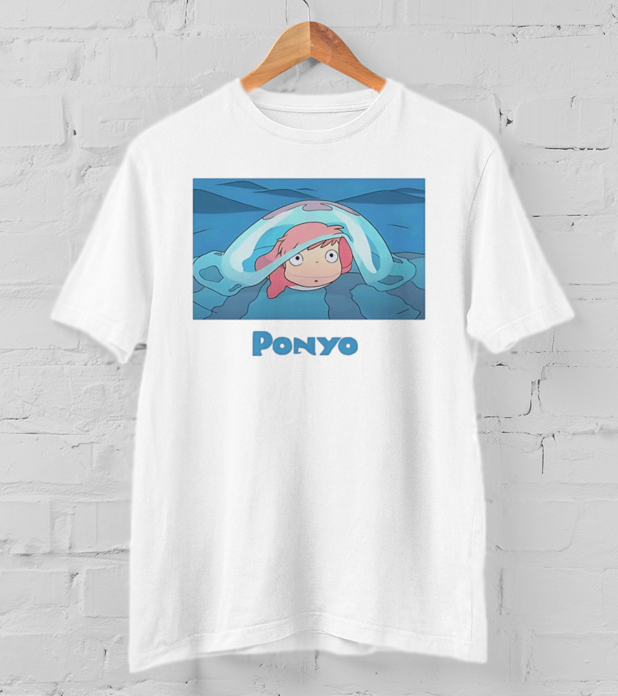 Ponyo Peeking Out Of Ocean Wave Bubble Scene T-Shirt