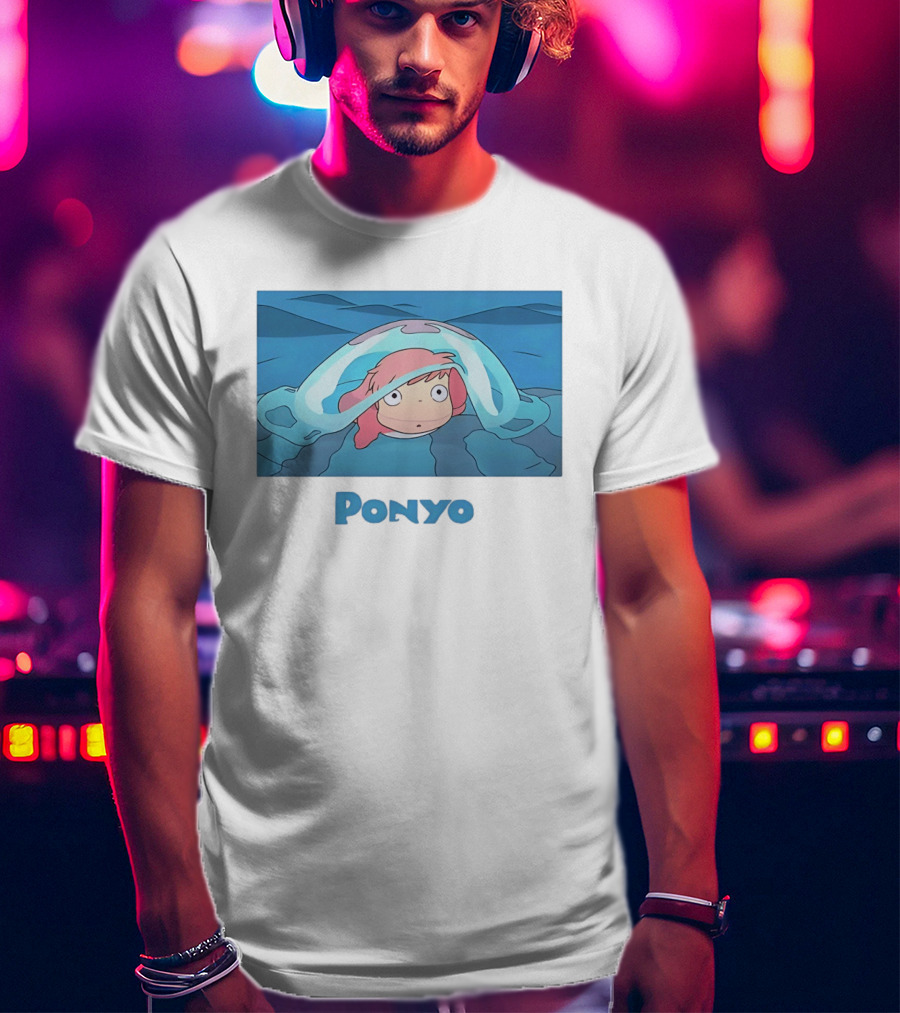 Ponyo Peeking Out Of Ocean Wave Bubble Scene T-Shirt