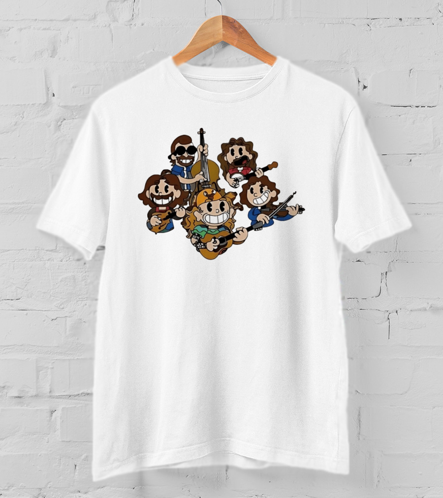 Billy Strings Cartoon Band Characters Banjo And Guitar Players T-Shirt