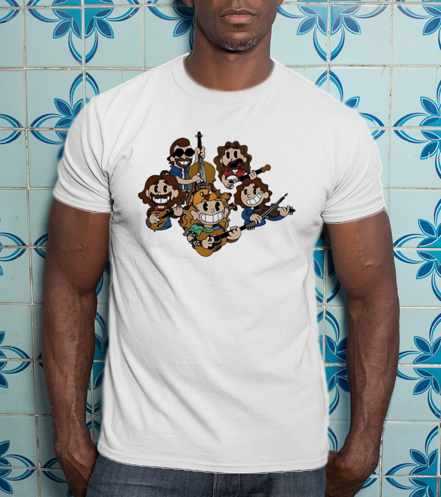 Billy Strings Cartoon Band Characters Banjo And Guitar Players T-Shirt