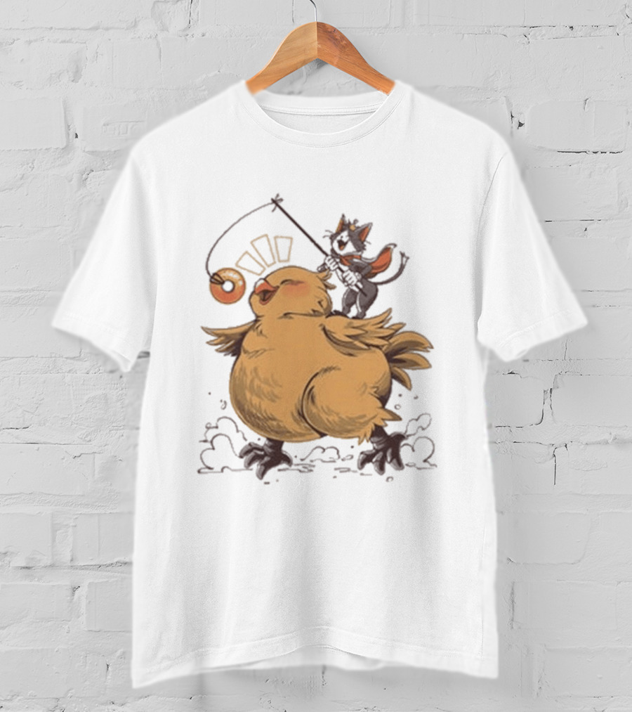 Chocobo Riding Cat Wizard With Donut Lure Delight T-Shirt