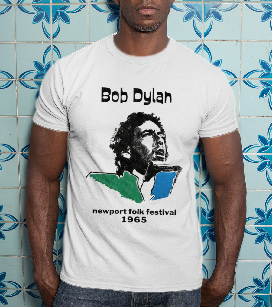Bob Dylan Newport Folk Festival 1965 Iconic Black Green Blue T-Shirt