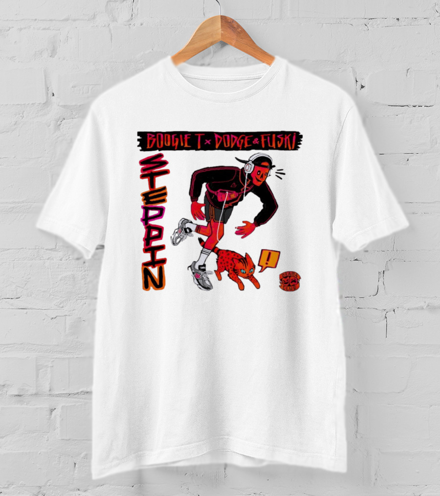 Boogie X Dodge And Fuski Steppin Drama Club Cat With Headphones And Sneakers T-Shirt