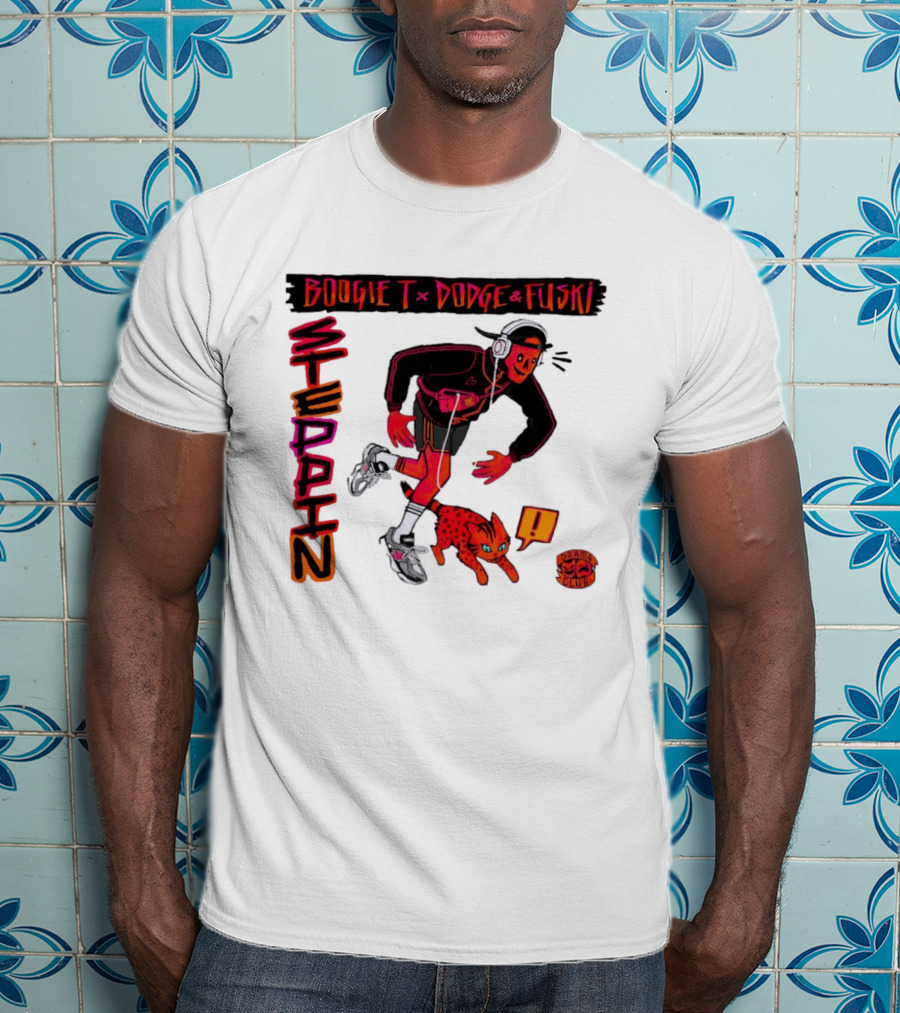 Boogie X Dodge And Fuski Steppin Drama Club Cat With Headphones And Sneakers T-Shirt