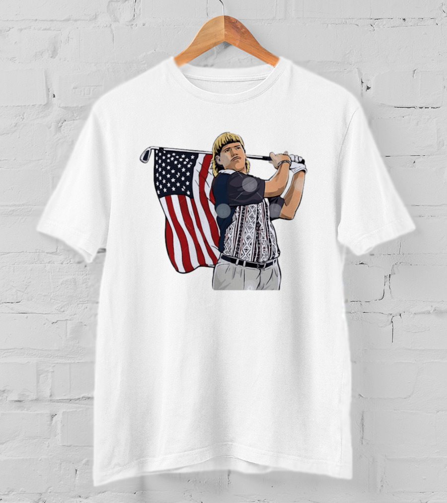 John Daly Holding Golf Stick American Flag 4th Of July Golfer T-Shirt