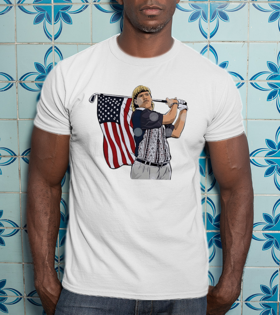 John Daly Holding Golf Stick American Flag 4th Of July Golfer T-Shirt
