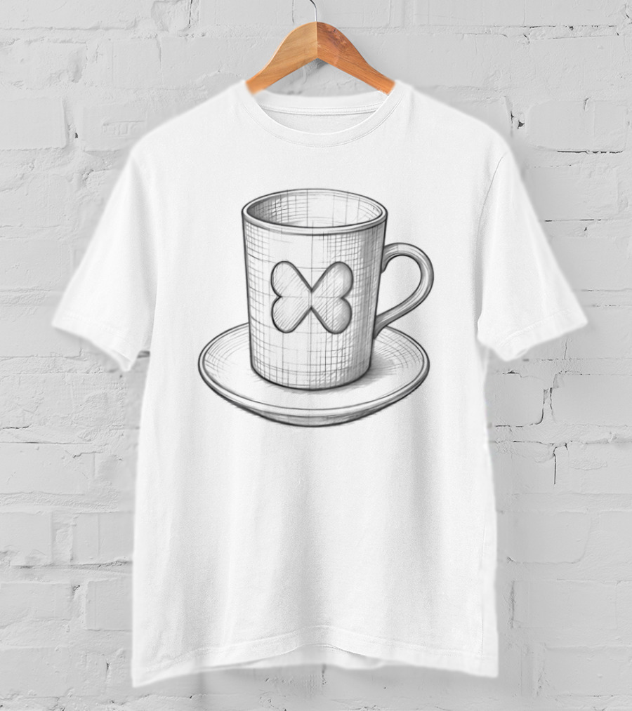 Butterfly Teacup Saucer Sketch Artistry Tea Lover's Delight T-Shirt