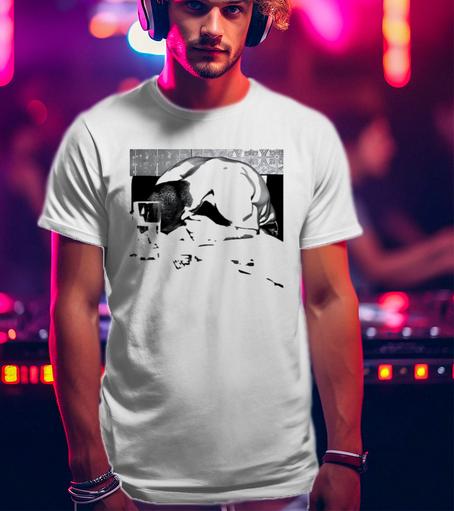 Rough Night Passed Out At Dinner Table Humor Black And White Image T-Shirt