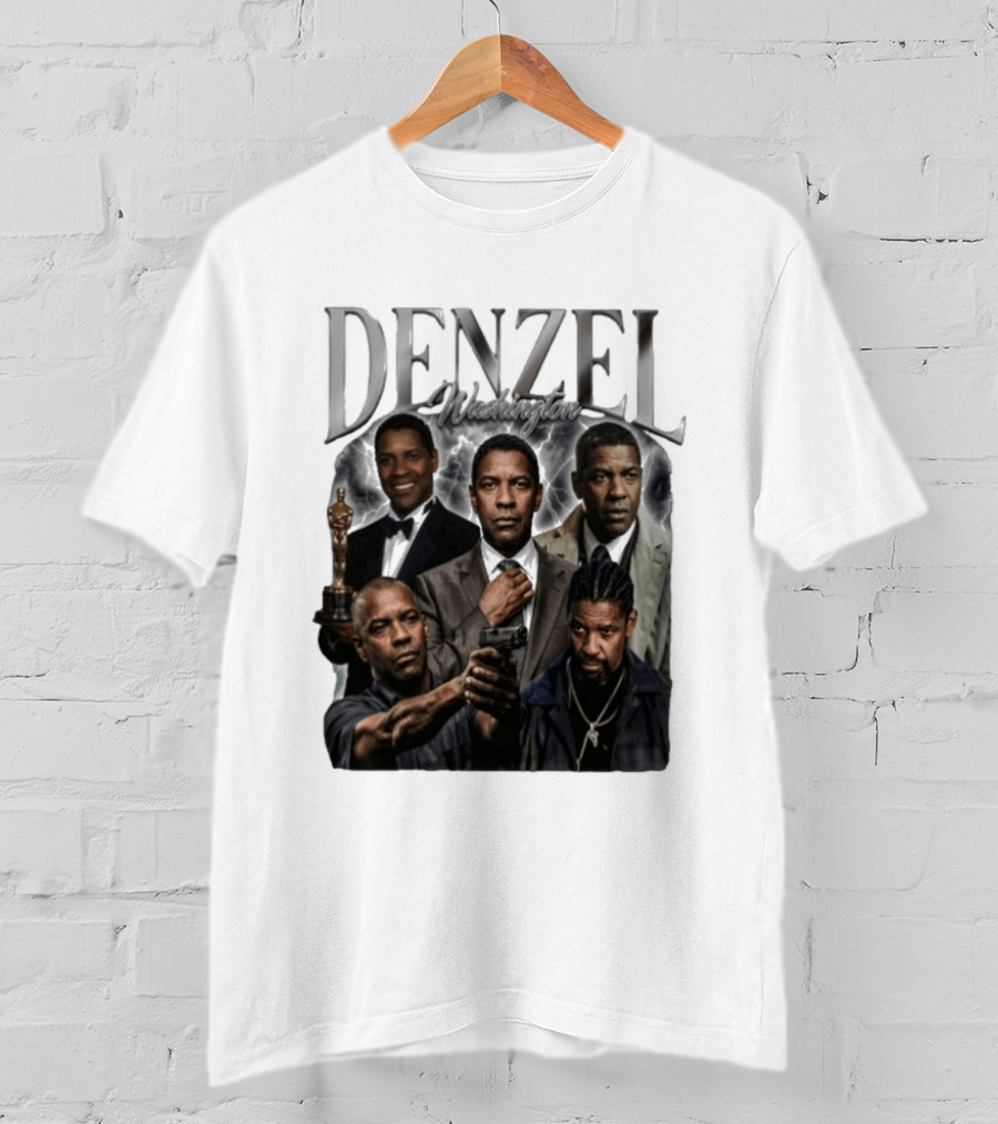 Denzel Washington Iconic Movie Roles And Oscar Moment Collage T-Shirt