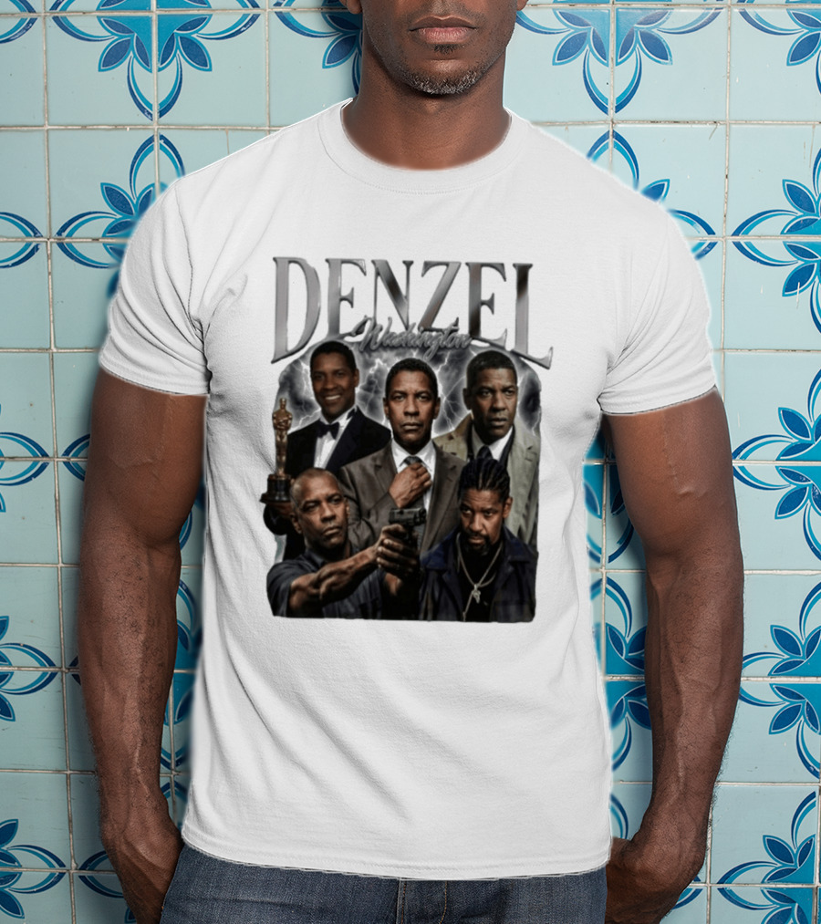 Denzel Washington Iconic Movie Roles And Oscar Moment Collage T-Shirt