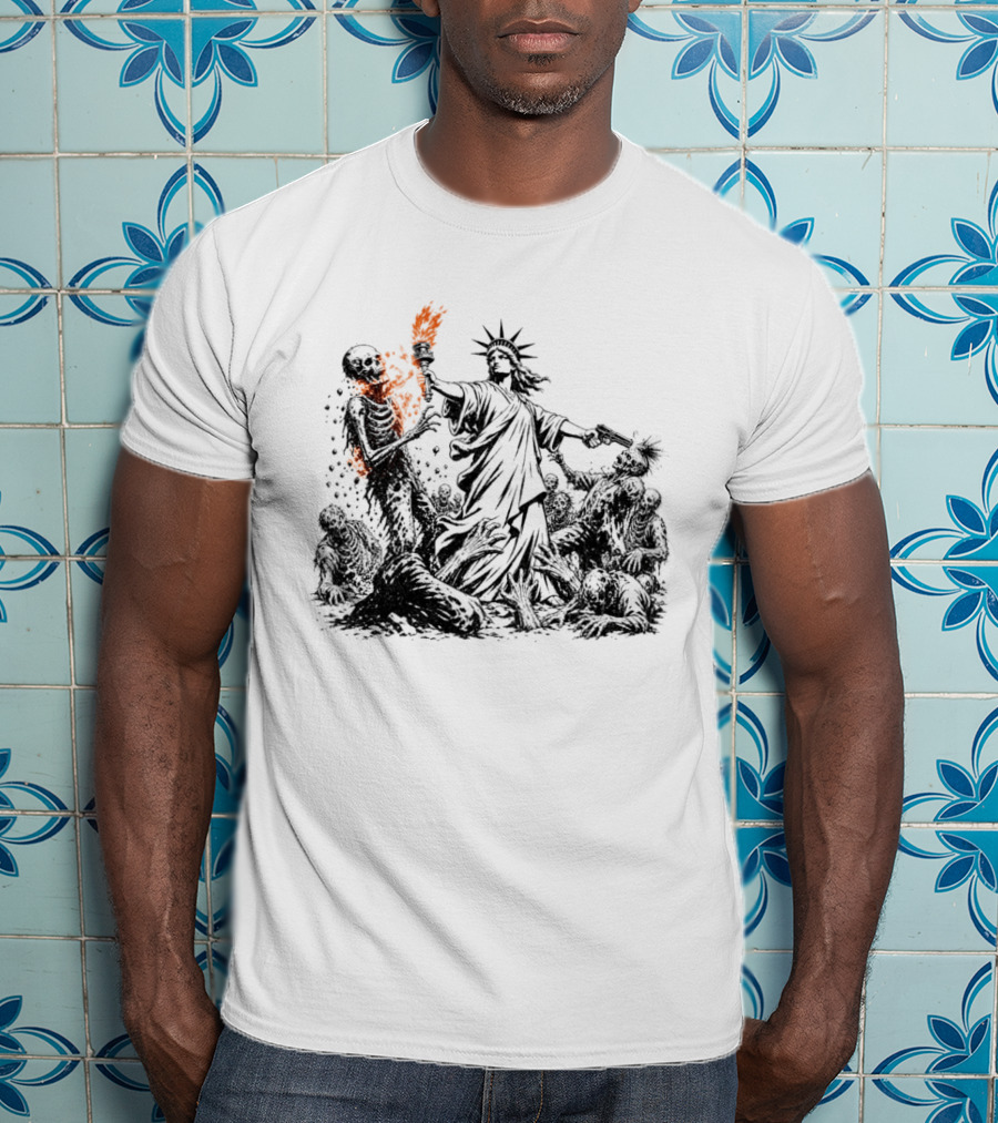 Liberty Or Death Zombie Apocalypse Undead Statue Of Liberty Torch T-Shirt