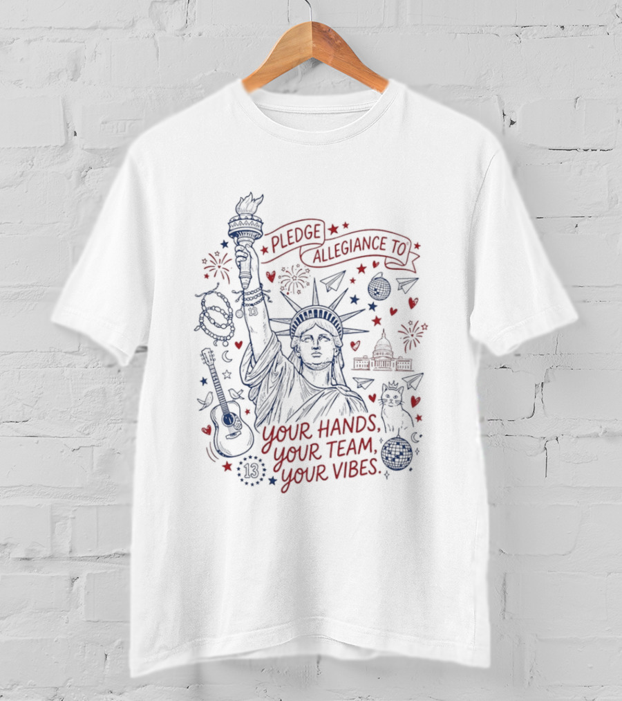 Pledge Allegiance Statue Of Liberty Your Hands Your Team Your Voice USA 250 Anniversary T-Shirt