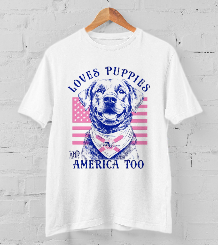 Loves Puppies Labrador Retriever And America Too T-Shirt