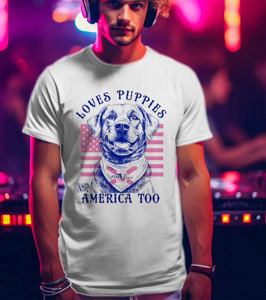 Loves Puppies Labrador Retriever And America Too T-Shirt