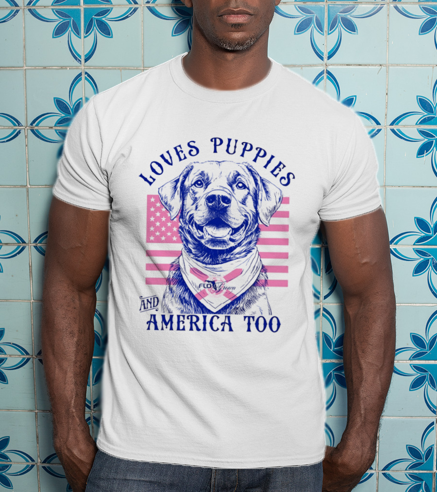 Loves Puppies Labrador Retriever And America Too T-Shirt