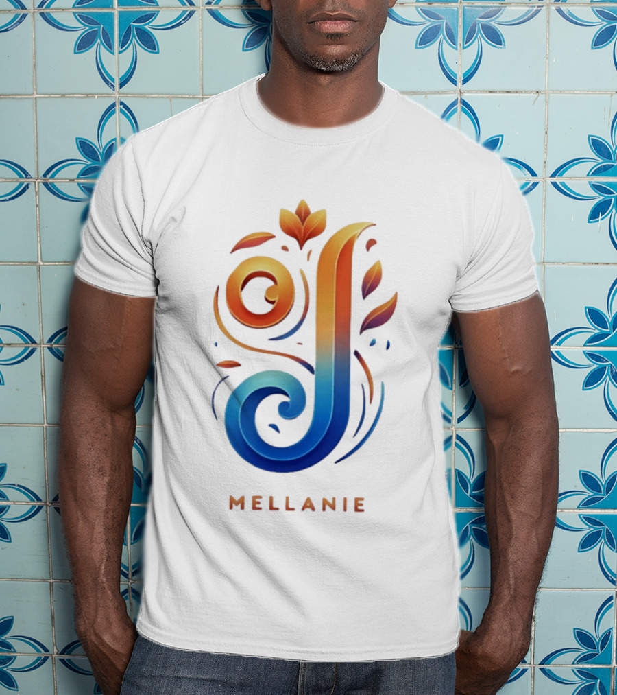 Mellanie Decorative Letter J Floral Gradient T-Shirt