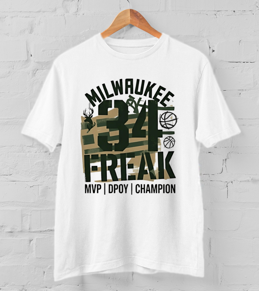 Milwaukee 34 Freak MVP DPOY Champion Giannis Antetokounmpo Basketball T-Shirt