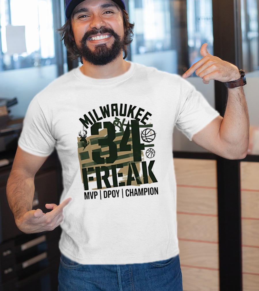Milwaukee 34 Freak MVP DPOY Champion Giannis Antetokounmpo Basketball T-Shirt