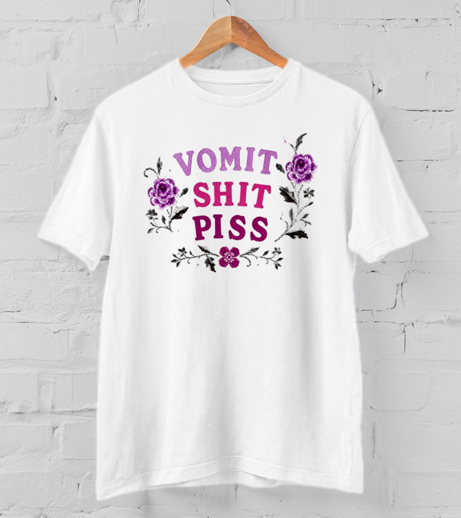 Vomit Shit Piss Floral Embroidery Roses T-Shirt