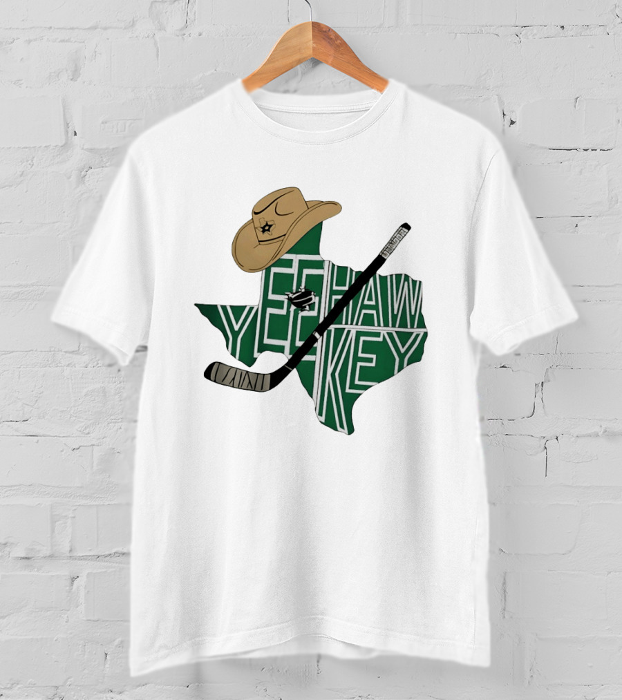 Yeehaw Key Texas Hockey Dallas Stars NHL Cowboy Hat Hockey Stick Map T-Shirt