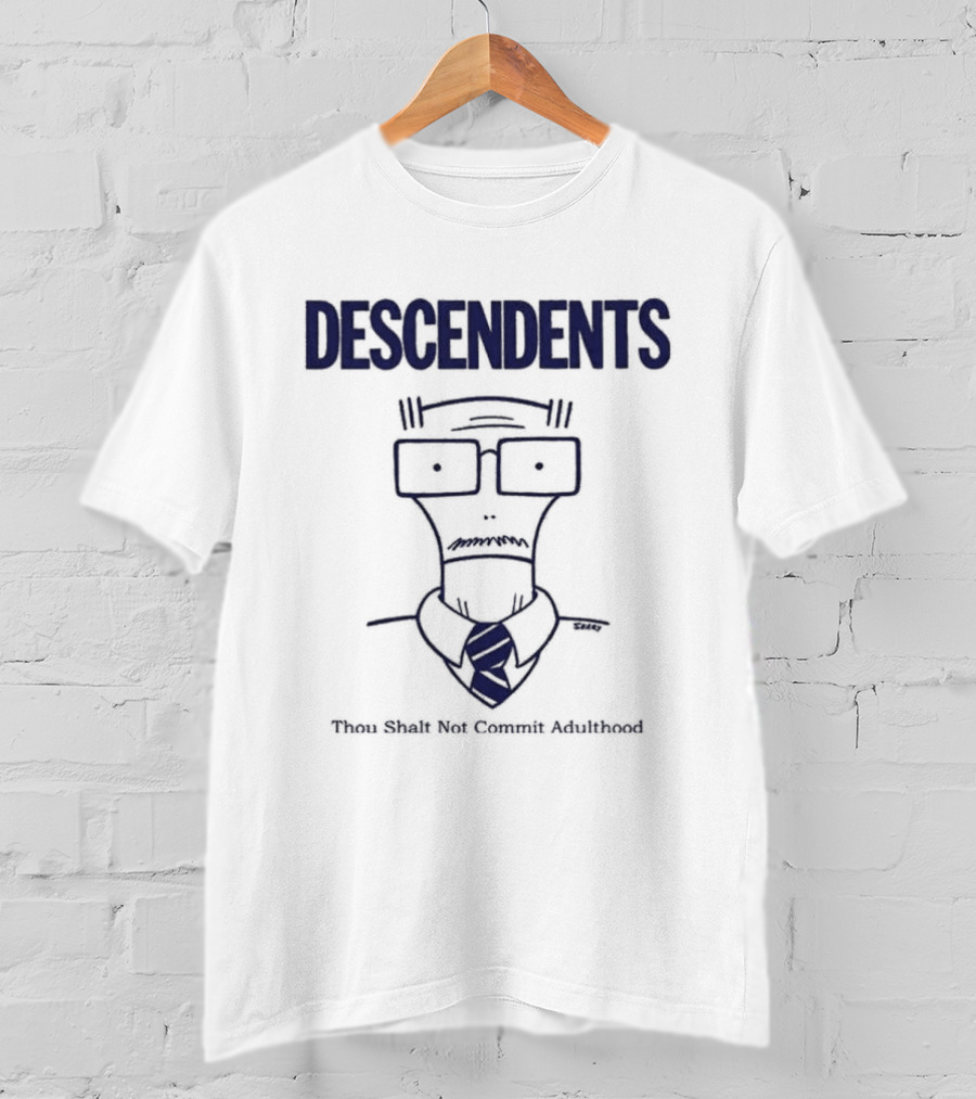 Descendents Thou Shall Not Commit Adulthood Cartoon Character With Glasses And Tie T-Shirt