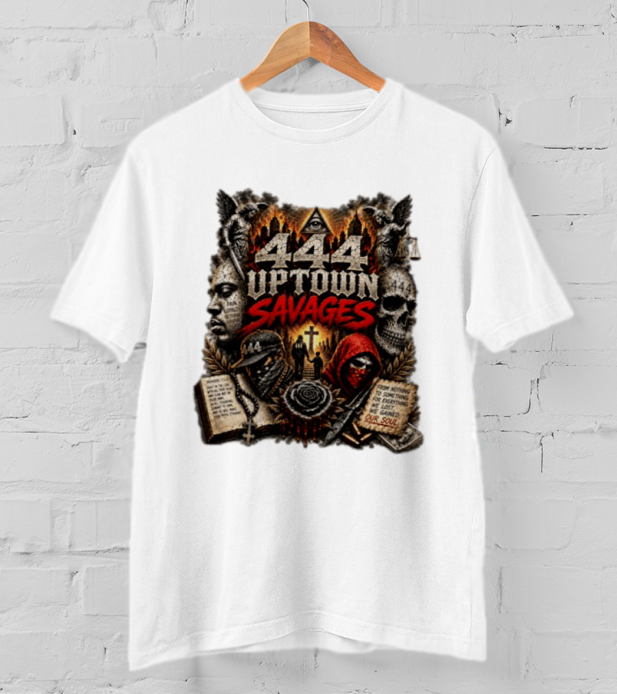 444 Uptown Savages Urban Gothic Art With Skulls And Roses T-Shirt